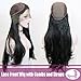 Fyonas Hair Long Wavy Lace Front Wigs for Women Natural Looking Wave Guleless Wig Half Hand Tied Heat Resistant Synthetic Fiber (22 Inch,Black Color)