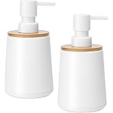TOOZFO Soap Dispenser Plastic Bamboo with Pump Liquid Hand Lotion Dispenser for Shampoo Bathroom Kitchen 12 oz White 2 Pack