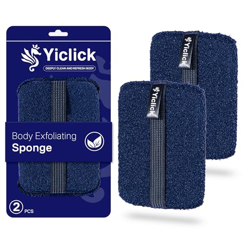 Yiclick Exfoliating Body Scrubber Exfoliator 2 Pack - Exfoliating Sponge, Shower Bath Sponge Loofah with Handle, Body Scrub Lufas Washcloth Net Brush, Dead Skin Remover for Body(Rectangle)