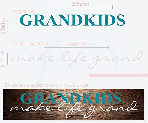 Grandkids make Life Grand Wall Letters Vinyl Decal Stickers Wall Art, 23x4.5-inch, Teal/Light Gray