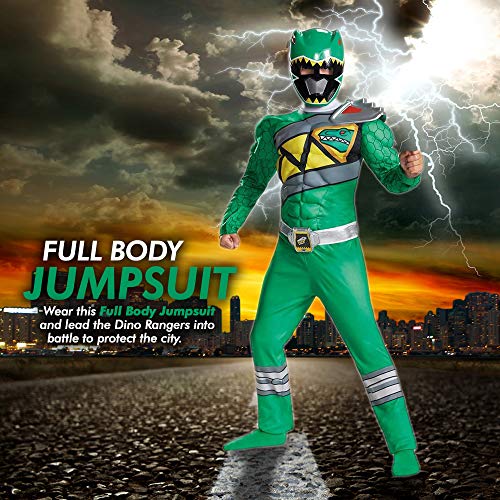 Green Power Rangers Costume for Kids. Official Licensed Green Ranger Dino Charge Classic Muscle