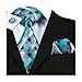 Barry.Wang Plaid Ties Check Mens Necktie Set with Handkerchief Cufflinks Classic Stripe Teal