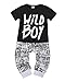 Newborn Baby Boys Clothes Wild Boy Letter Print T-Shirt Tops and Pants Outfits Set Autumn Winter(short sleeve,6-12 months)