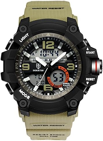 DR8919 Electronic Sports Analog Digital Wrist Watches EL Backlight Alarm Stopwatch Waterproof (Khaki)