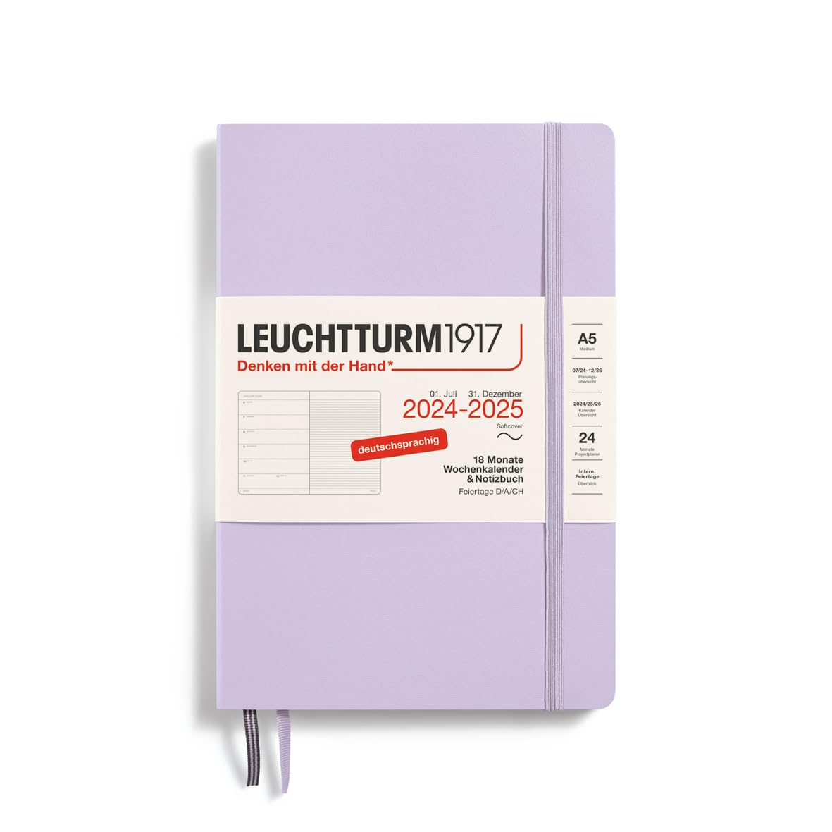 LEUCHTTURM1917 370620 Weekly Calendar & Notebook 2025, Medium A5 Softcover - 18-Month Planner, 80 g, Lined - Lilac — image 1