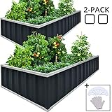 KING BIRD Extra-Thick 2-Ply Reinforced Card Frame Raised Garden Bed 68''x36''x12'' x2 Pack Galvanized Steel Metal Planter Kit Box with 16pcs T-Types Tags & 2 Pair of Gloves Grey