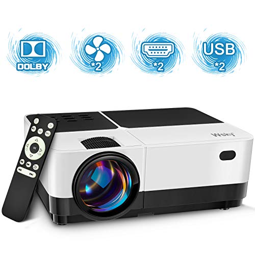 Wsky Video Portable Projector Outdoor Home Theater, LED LCD HD 1080p Supported with Dual Speakers, Compatible DVD, Phone, Laptop, HDMI, TV, PS4, PC
