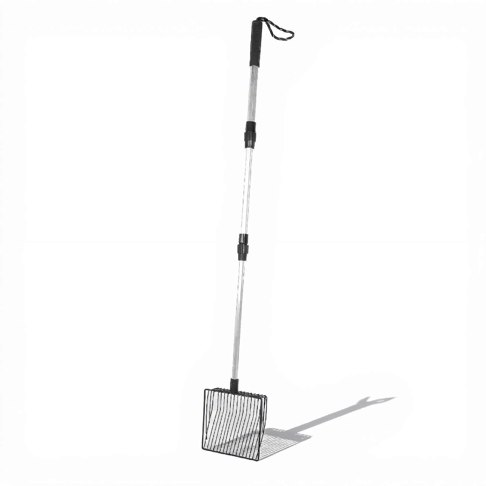 Extendable Metal Cat Litter Scoop, Long Handle Litter Sifting Shovel, Fine Screen, Pet Poop Shovel, Chicken Poop Scooper, Cats Pooper for Litter Box (Model B 3 Section Handle)