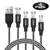 Jakpas Phone Cable, 4Pack 3FT 6FT 6FT 10FT Phone Charger to USB Syncing Charging Cable Data Nylon Braided Cord Compatible for Phone Xs/XS Max/XR/X/8/8 Plus/7/7Plus/6/6Plus/6s/6sPlus More (Black&White)
