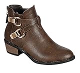 Reneeze Womens Beauty-05 Fashion Buckle Back Zip Chunky Heel Ankle Bootie