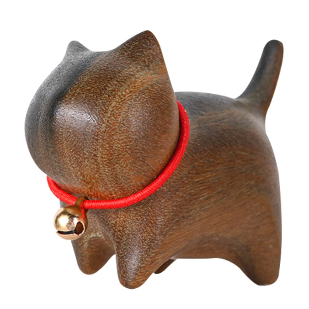 Veemoon Wood Cat Figurine Wood Cat Ornament Animal Cat Characters Toys Collection Figurines for Kids Automobile Decoration Realistic Educational Cat Figure Toys for