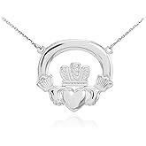Dainty 925 Sterling Silver Celtic Irish Claddagh Heart Necklace (20 Inches)