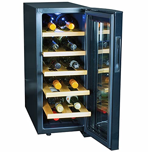 Koolatron-WC12-35D-12-Bottle-Capacity-Thermoelectric-Wine-Cooler-with-Digital-Temperature-Controls-Vibration-free-and-Quiet-Cooling-Power-5-Removable-Shelves-Black-12-Bottle