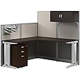 Bush Business Furniture Office in an Hour 65W L Shaped Cubicle Desk with Storage, Drawers, and Organizers in Mocha Cherry | Modern Computer Table Set with Privacy Panels for Commercial Workspace