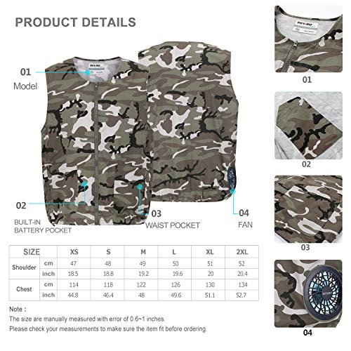 DEWBU Workwear Equipped Cooling Vest Fan with Battery Pack for Summer Outdoors Air-Conditioned Clothes (Camouflage Vest Suit,Large)