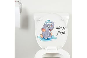 YOETSPDS Cartoon Bathroom Stickers Cute and Removable Elephant Toilet Lid Stickers Please Flush Tip Decals for a Playful Bathroom Decor