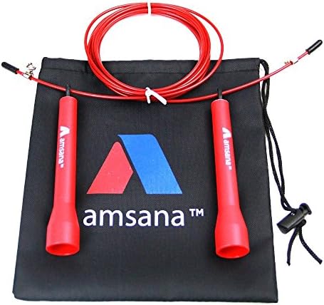 Amsana™ Red Cable Speed Jump Rope - Skipping rope - For Exercise, Boxing, Cardio, MMA &amp; Cross fit Training - For Adults Men &amp; Women - Includes Nylon Bag (Red)
