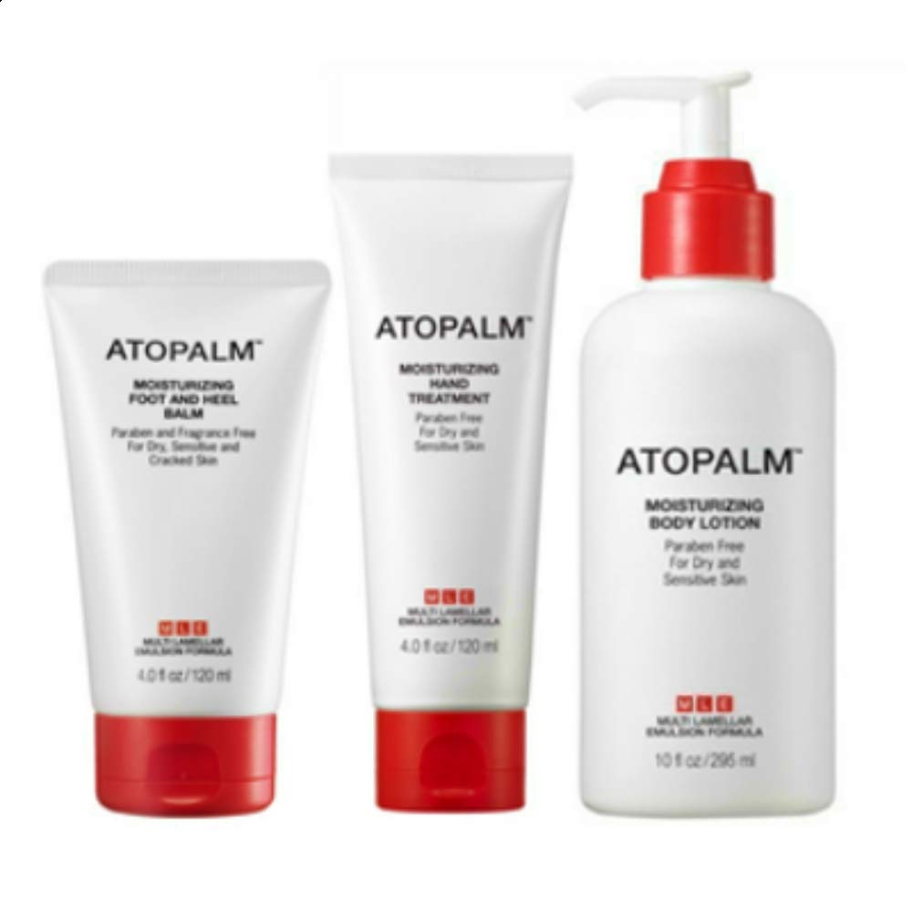 ATOPALM Body Bundle Value Set includes 10 oz. Moisturizing Body Lotion, 4 oz. Moisturizing Hand Treatment and 4 oz. Moisturizing Food & Heel Balm (Value $106)