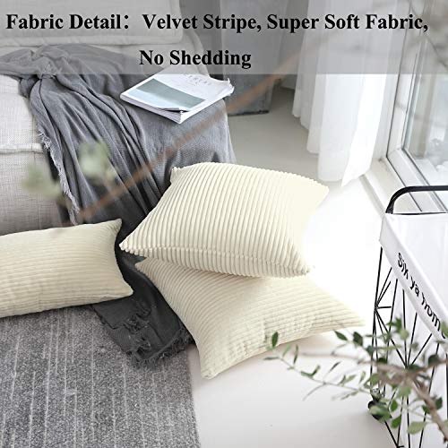 Home Brilliant Cream Pillow Covers Decorative Set of 2 Striped Corduroy