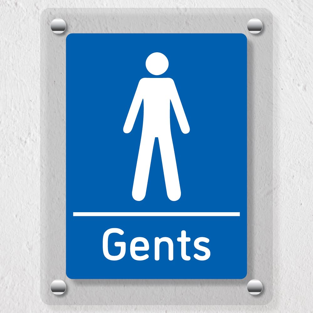 V Safety Gents Toilets Blue - 200 x 300 mm - Acrylic Perspex Cast Clear Safety Sign