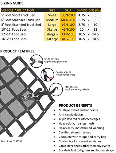 Gladiator Cargo Net - Heavy Duty Truck Cargo Net - Extra Large+ (XTN-100) 10.5' x 14.5' ft.