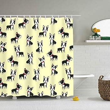 Amazon Com Wanl Novelty Boston Terrier Shower Curtain Waterproof