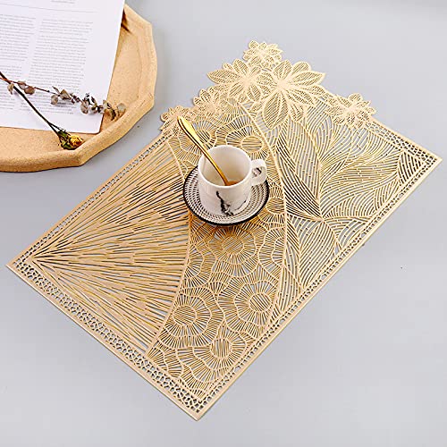 Hosoncovy 4 Pack Decorative Rectangle Placemats PVC Gold