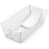 Stokke Flexi Bath X-Large Bundle - Sandy Beige | Spacious Baby Bathtub for Birth - 6 Yrs + Newborn Insert, Lightweight, Foldable, Easy to Store - Convenient for Home &amp; Travel