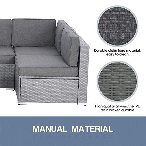 SUNCROWN 7Piece Outdoor Patio Furniture Set Patio Grey Wicker