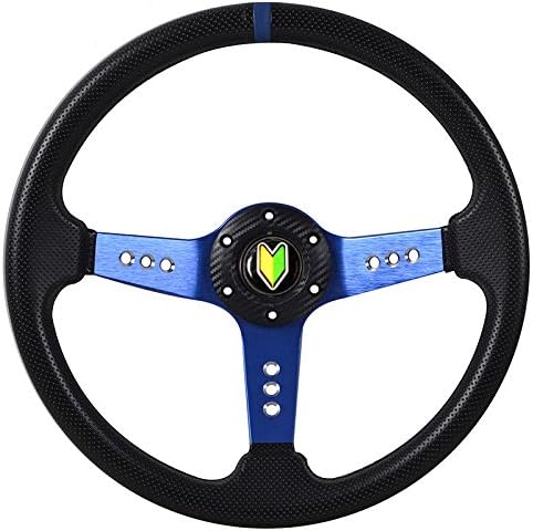 350mm Deep Dish Steering Wheel 6 Bolt Universal Custom (3 Hole Blue Center)