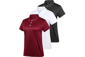 FEMDOUCE Women's Polo Tee Dry Fit Golf Shirt Moisture Wicking Short Sleeve Sport Activewear Golf Polo Tops Collar with Buttons Workout