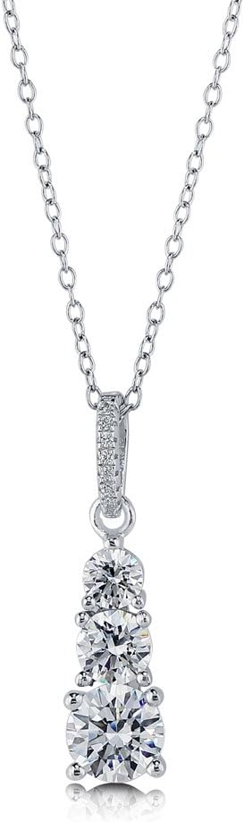 Rhodium Plated Sterling Silver 3-Stone Graduated Fashion Pendant Necklace Made with Swarovski Zirconia Round