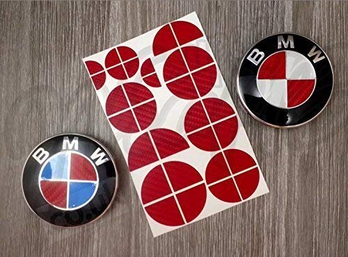 SuperWrappz-co-uk RED CARBON FIBER BMW HALF Badge Emblem Overlay Sticker HOOD RIMS FITS ALL BMW