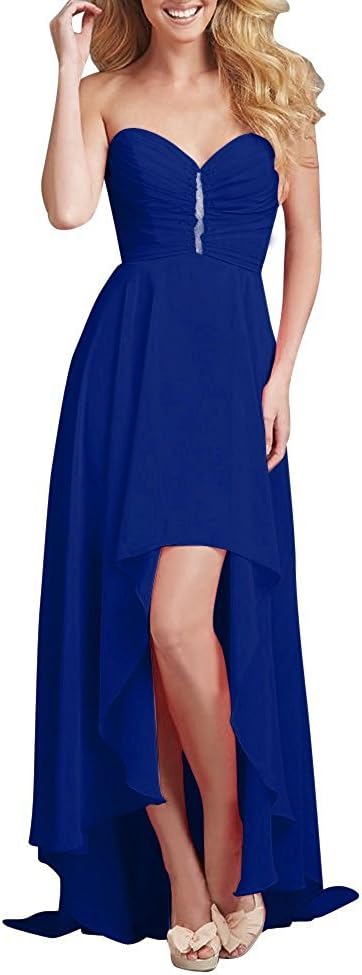 FTSOP Women's Chiffon Sweetheart Bridesmaid Dress Long Asymmetrical Prom Evening Dress Strapless Burgundy