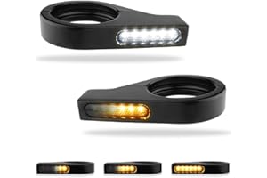 TSUNG Motorcycle Fork Mounted LED Turn Signals 39-41mm Switchback Sequential Amber Light with Bracket Indicater for Cruiser, Street Bike & Touring Motorcycles (Black Amber&White)