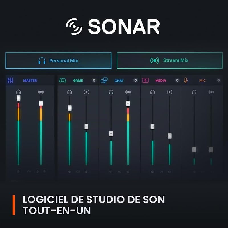 Microphone USB Alias pour PC - Capsule 3X Plus Grande pour Jouer, Streamer et podcaster - Logiciel Audio Sonar pour Streamers - Réduction du Bruit par IA - Support Amortisseur