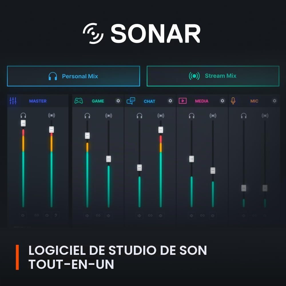 Microphone USB Alias pour PC - Capsule 3X Plus Grande pour Jouer, Streamer et podcaster - Logiciel Audio Sonar pour Streamers - Réduction du Bruit par IA - Support Amortisseur