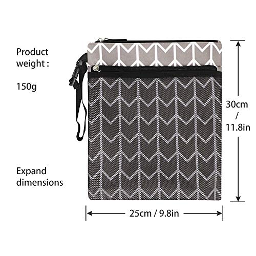 Wet Dry Bag for Baby Cloth Diaper, Waterproof Reusable Travel Bags with Two Zippered Pockets, Grab & Go for Swimsuits Swimming Pool Beach Gym Yoga Stroller (Gray) - Thumbnail 5