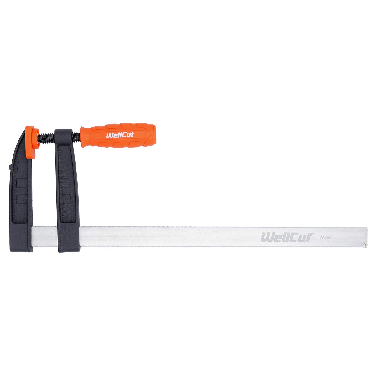 WellCut Bar Clamps 120x400mm Professional Wood Working F Clamps Quick Slide Bar Heavy Duty Steel C45 Anti-Slip Grip Anti-Scratch Clamping Force 320 kg