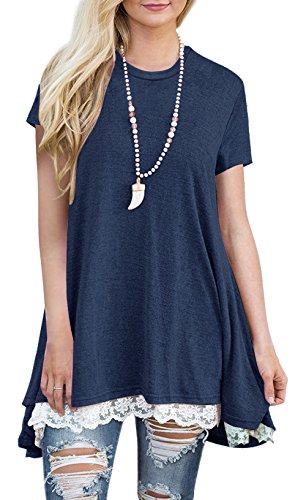 BELAMOR Womens Short Sleeve Plus Size Maternity Tunic Tops Navy,XXL
