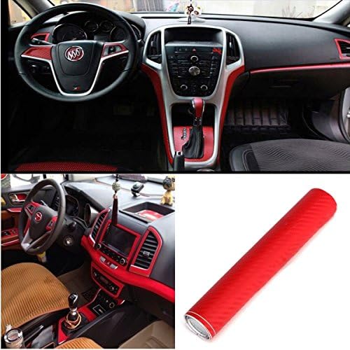 QUhang 12"x50" 30x127cm 3D Carbon Fiber Film Wrap Vinyl Decal Car body Wrap Sticker Sheet (Red)