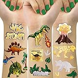 Dinosaur Temporary Tattoos For Kids, 4 Sheet Dinosaur Tattoos For Dinosaur Birthday Party Supplies Favors