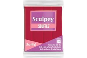 POLYFORM Sculpey Soufflé™ Polymer Oven-Bake Clay, Cherry Pie Red, Non Toxic, 1.7 oz. bar, Great for jewelry making, holiday, DIY, mixed media and more! Premium light-weight oven bake clay.