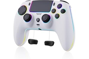 JUNHUAN Wireless Controller for PS4/PS3/PC with Back Paddles/Hall Effect Trigger/TURBO/Cool RGB/Motion Sensor/3.5mm Audio Jack, Compatible with Switch 2/Switch/Lite/OLED (White)