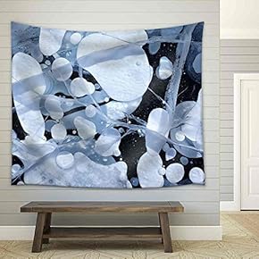 Texture of Ice of Baikal Lake in Siberia with Air Bubbles - Fabric Wall Tapestry Home Decor - 51x60 inches