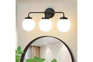 Deyidn Black Bathroom Light Fixtures Over Mirror, 3-Light Modern Vanity Lighting with Milk White Glass Globe Shade Wall Sconce