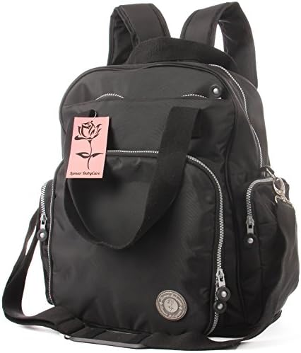 LamarBabyCare - Multi function waterproof Diaper bag - Back Pack, adjustable & detachable Shoulder straps and side straps, spacious, MultiPockets, expandable, Smart Organizer (Black)