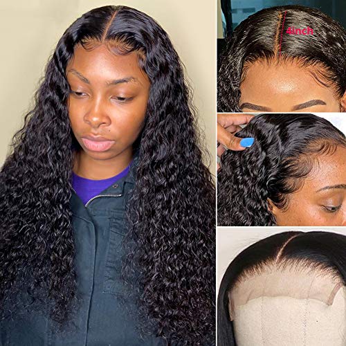 Human-Hair-Water-Wave-Lace-Front-Wig-Brazilian-Virgin-Remy-Hair-Wig-with-Baby-Hair-134-Ear-to-Ear-Curly-Wig-Glueless-Lace-Frontal-Wigs-Free-Part-Natural-Hairline18-Inch-Natural-Color