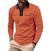 TRFIC Men's Long Sleeve Polo Shirt Casual Zip Polo Shirt Classic Collared Golf Shirt with Pocket