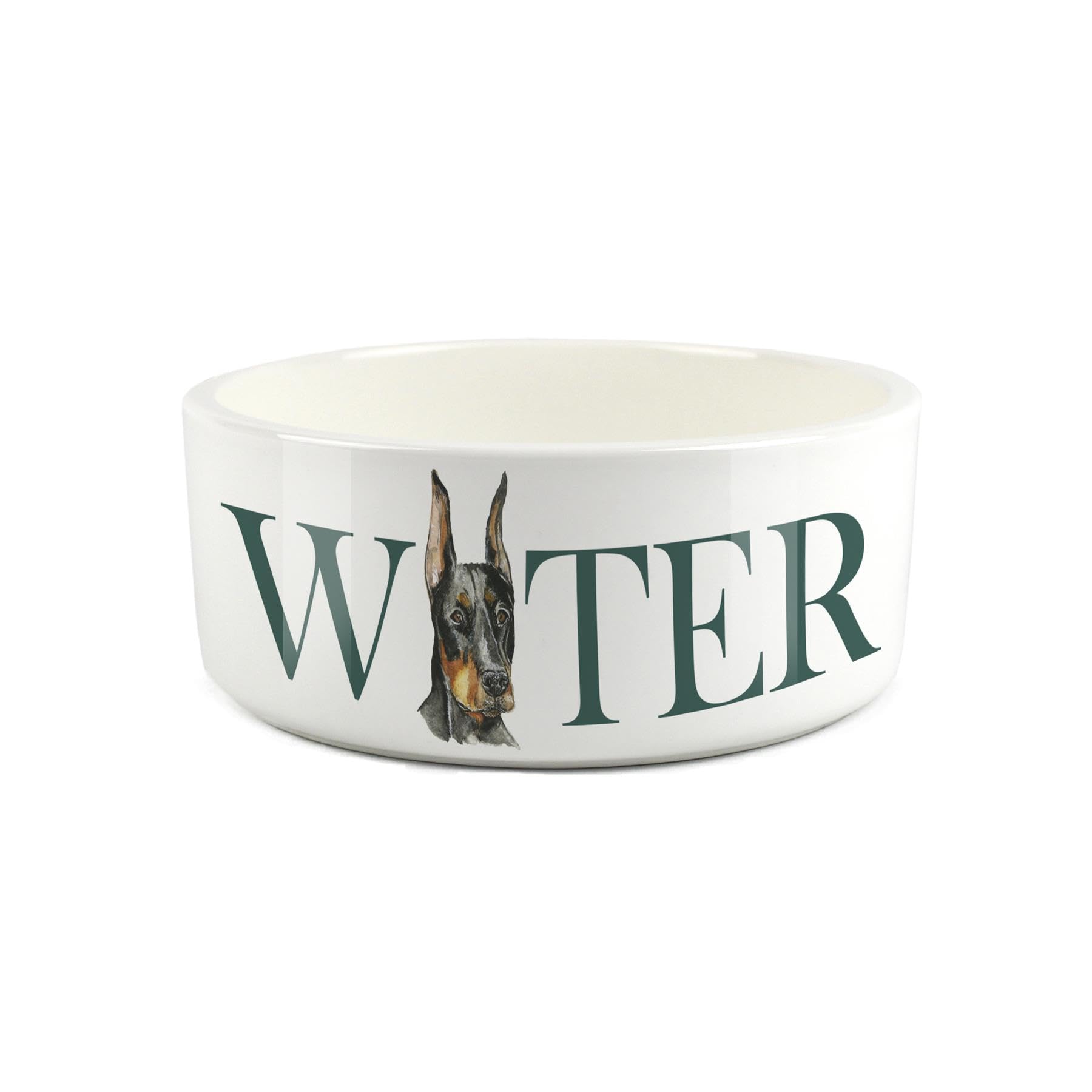 Dobermann Pet Bowl - Painted Dog Portrait by Rhianon Chauncey - Large Ceramic Dog Water Bowl/Dish Gift for Dogs